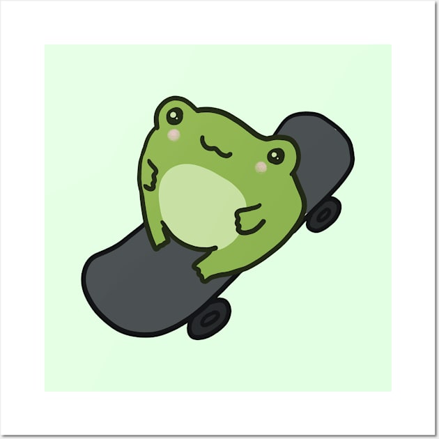 Cute Frog on Skateboard, Kawaii Cottagecore Aesthetic Frog, Skating Lover Wall Art by Ministry Of Frogs